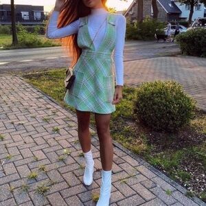 ZARA Textured Tweed Plaid Pinafore Dress